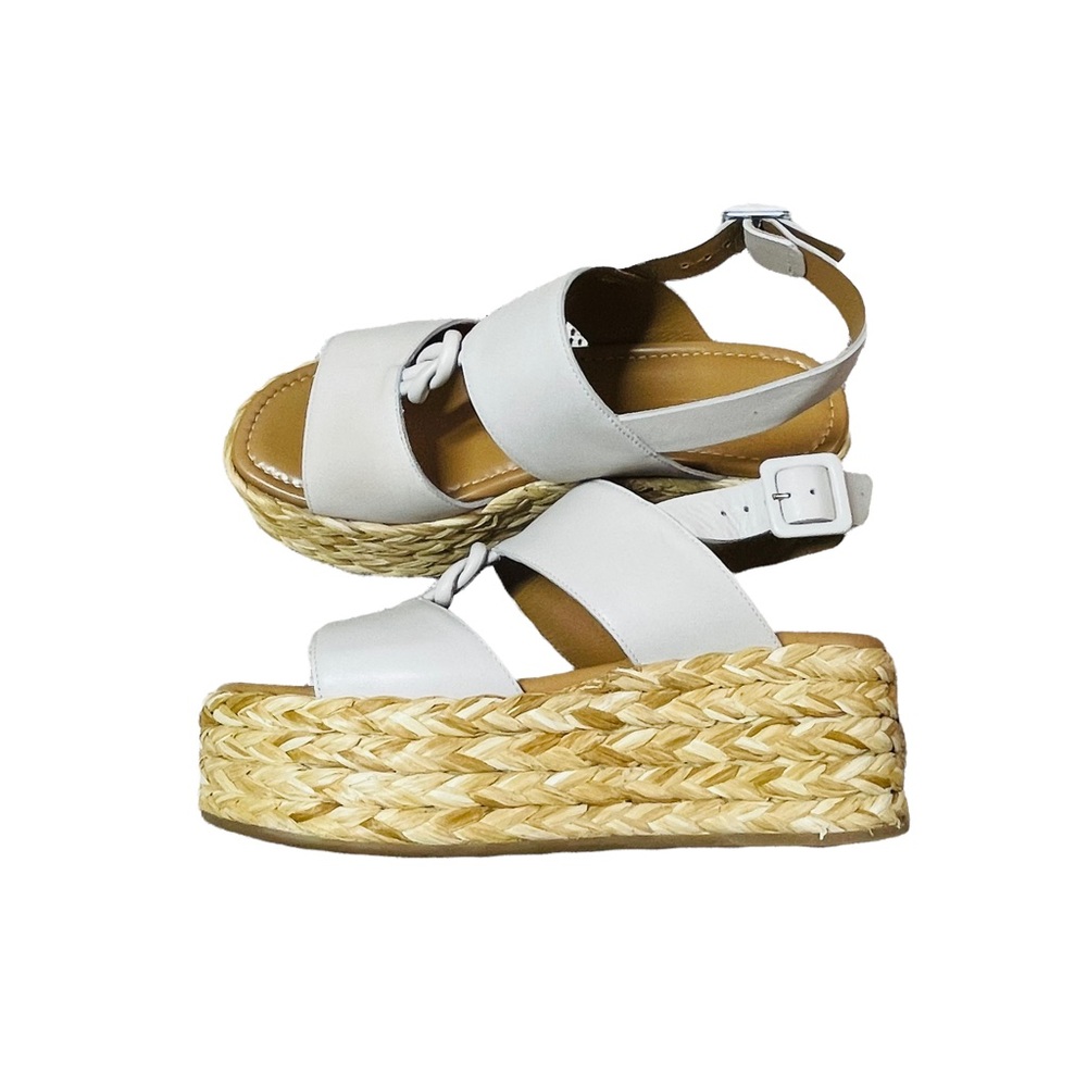M. Gemi White Leather Espadrille Platform Sandals - Picture 3 of 9